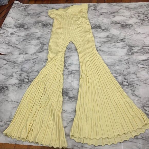 Free People x Significant Other Sylivia Ribbed Yellow Flare flowy Pants Size 4 - Picture 8 of 8